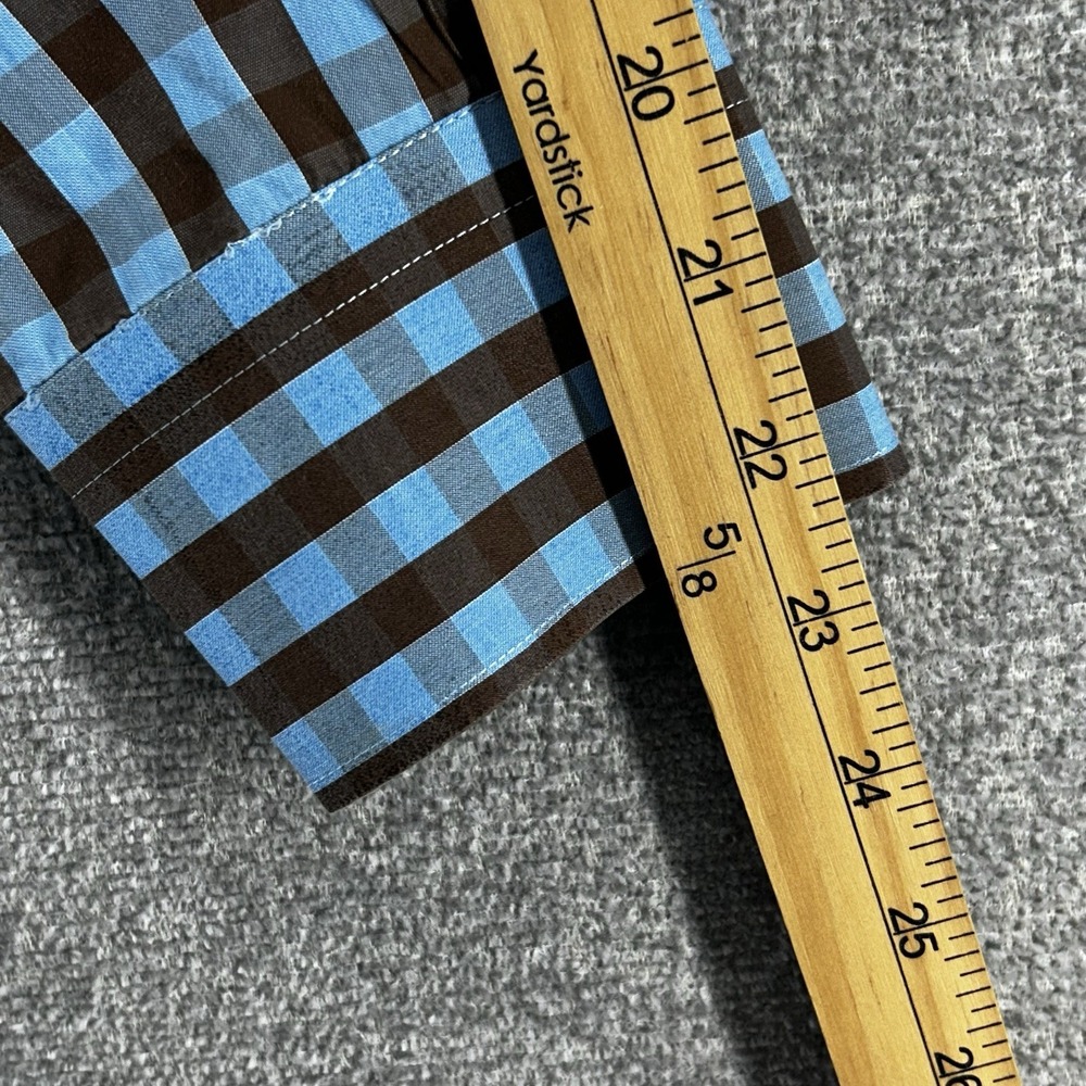 Peter Millar Seaside Finish Shirt Men Size Large Checked Blue Brown Long Sleeve - Picture 6 of 8